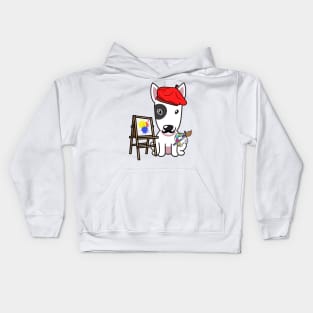 Funny bull terrier is a painter Kids Hoodie